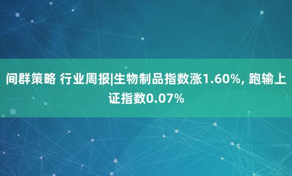 间群策略 行业周报|生物制品指数涨1.60%, 跑输上证指数0.07%